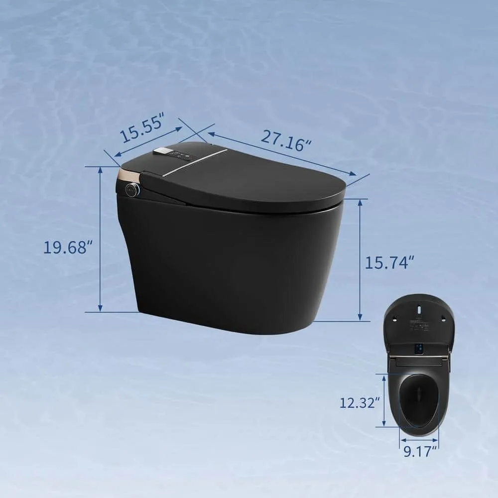 UPIKER 12 in 1-Piece 1.28 GPF Elongated Toilet in Matte Black with Heated Seat and Auto Flush, photo 8 of 9