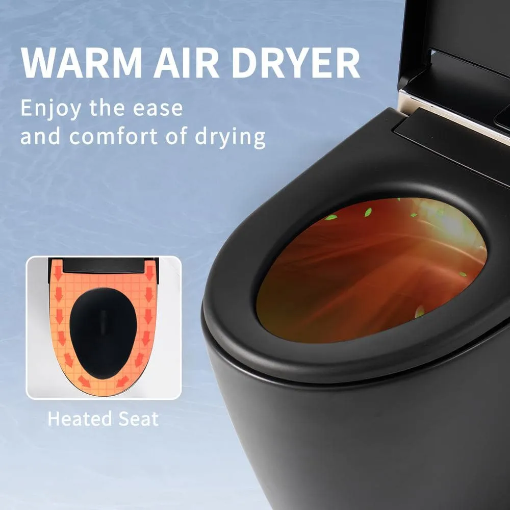 UPIKER 12 in 1-Piece 1.28 GPF Elongated Toilet in Matte Black with Heated Seat and Auto Flush, photo 7 of 9