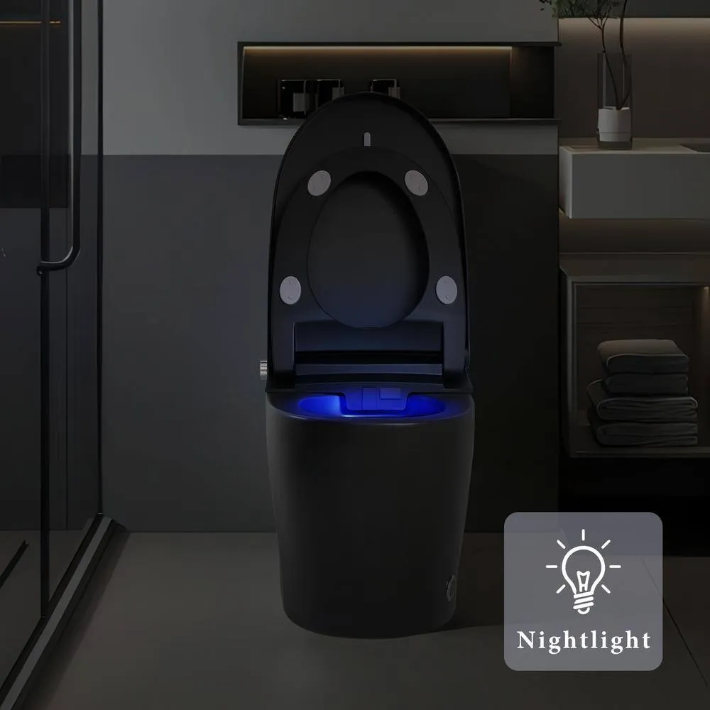 UPIKER 12 in 1-Piece 1.28 GPF Elongated Toilet in Matte Black with Heated Seat and Auto Flush, photo 2 of 9