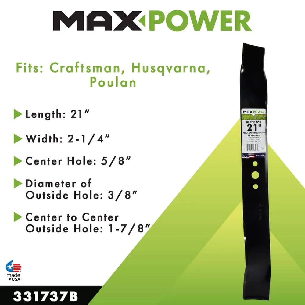 MaxPower 331737B Mulching Blade for 21 in. Cut Craftsman, Husqvarna & Poulan Mowers – Replaces OEM 532159267, 532165833, 532175064 and More, photo 5 of 8