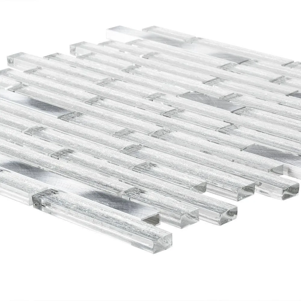 Jeffrey Court Ice Pencil 11.5 in. x 11.875 in. x 8 mm Interlocking Textured Glossy Glass/Metal Mosaic Tile, photo 2 of 6