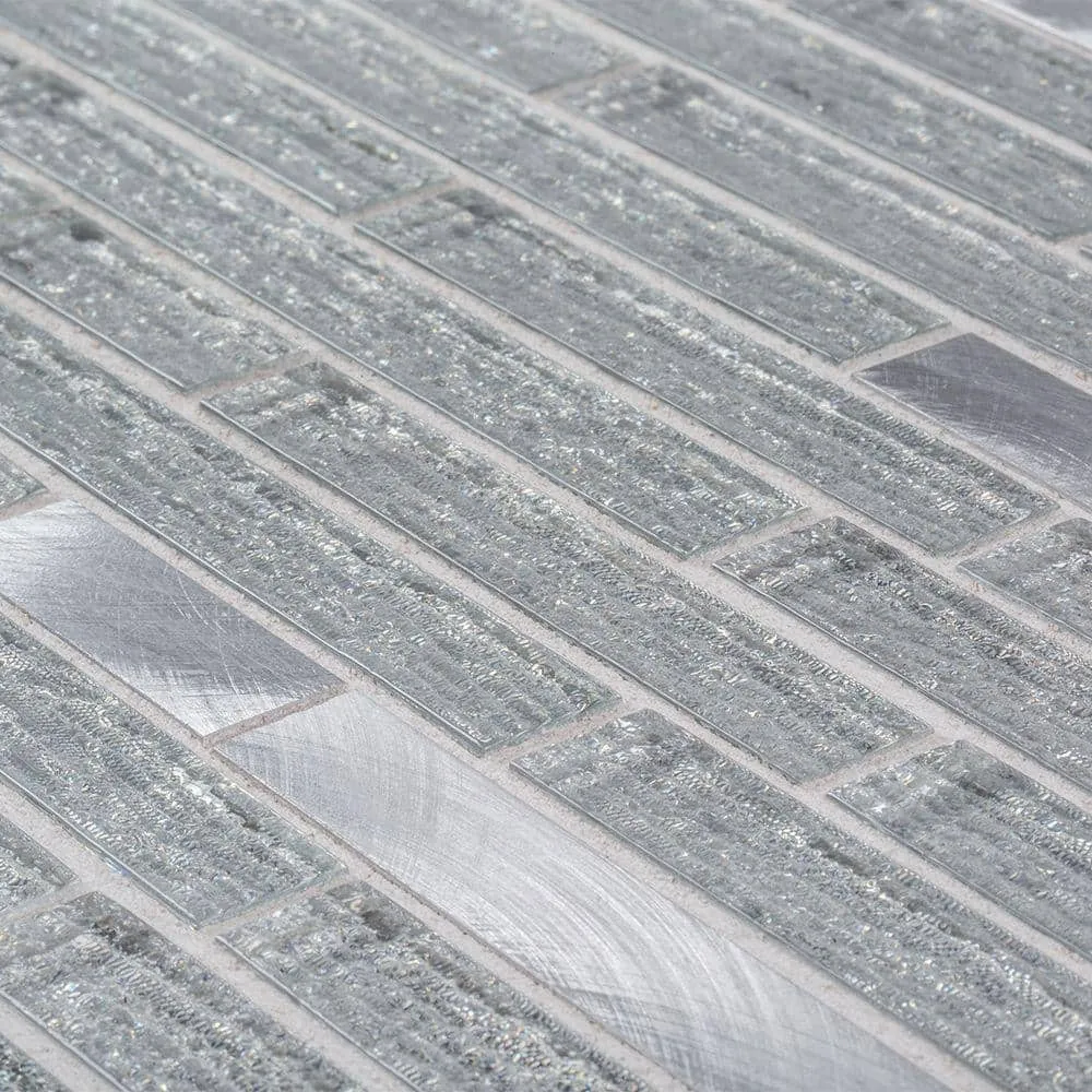 Jeffrey Court Ice Pencil 11.5 in. x 11.875 in. x 8 mm Interlocking Textured Glossy Glass/Metal Mosaic Tile, photo 3 of 6