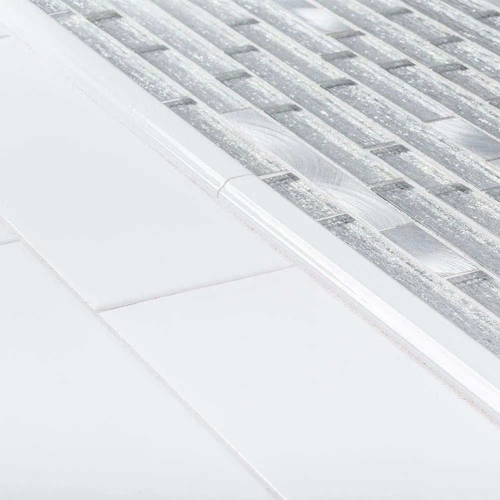 Jeffrey Court Ice Pencil 11.5 in. x 11.875 in. x 8 mm Interlocking Textured Glossy Glass/Metal Mosaic Tile, photo 4 of 6