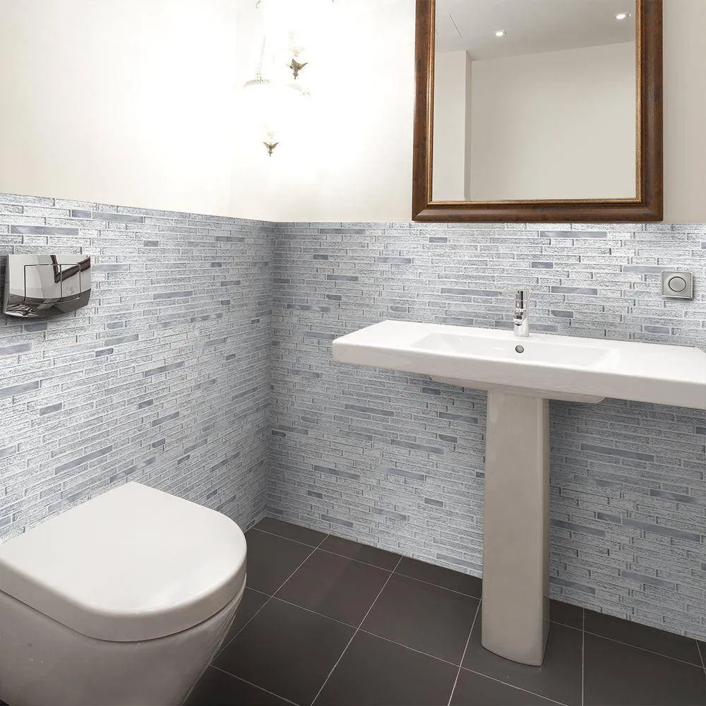 Jeffrey Court Ice Pencil 11.5 in. x 11.875 in. x 8 mm Interlocking Textured Glossy Glass/Metal Mosaic Tile, photo 6 of 6