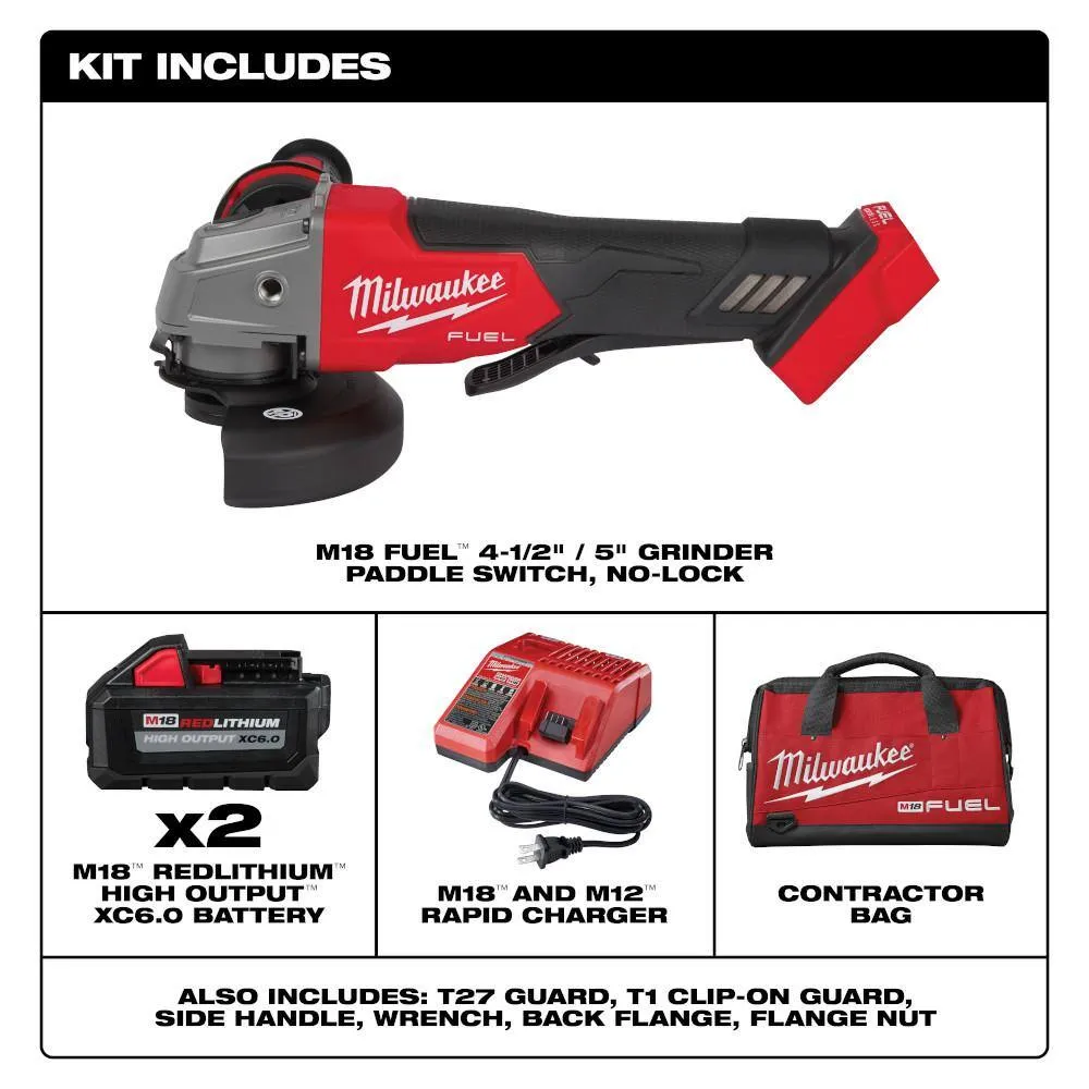 Milwaukee M18 FUEL 18V Lithium-Ion Brushless Cordless 4-1/2 in./5 in. Grinder, Paddle Switch Kit w/M18 FUEL Compact Impact Wrench, photo 2 of 2