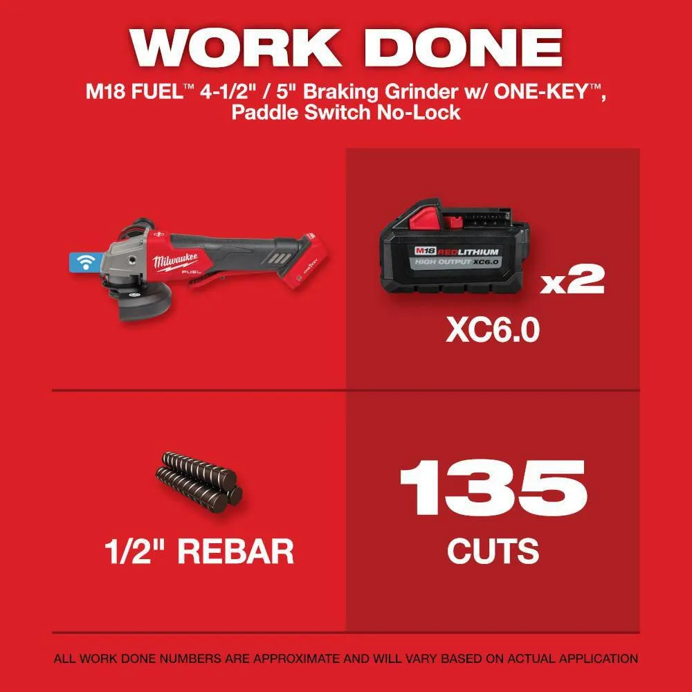 Milwaukee M18 FUEL 18V Lithium‑Ion Brushless Cordless 4-1/2 in./5 in. Braking Grinder Kit w/ Paddle Switch, (3) 6.0Ah Batteries, photo 2 of 2