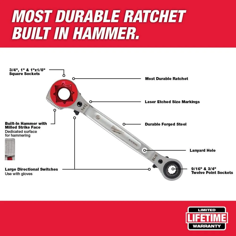 Milwaukee Lineman's 5-In-1 3/4 in. Ratcheting Wrench with Smooth Milled Face & Lineman's 2-In-1 Insulated Ratcheting Box Wrench, photo 2 of 2