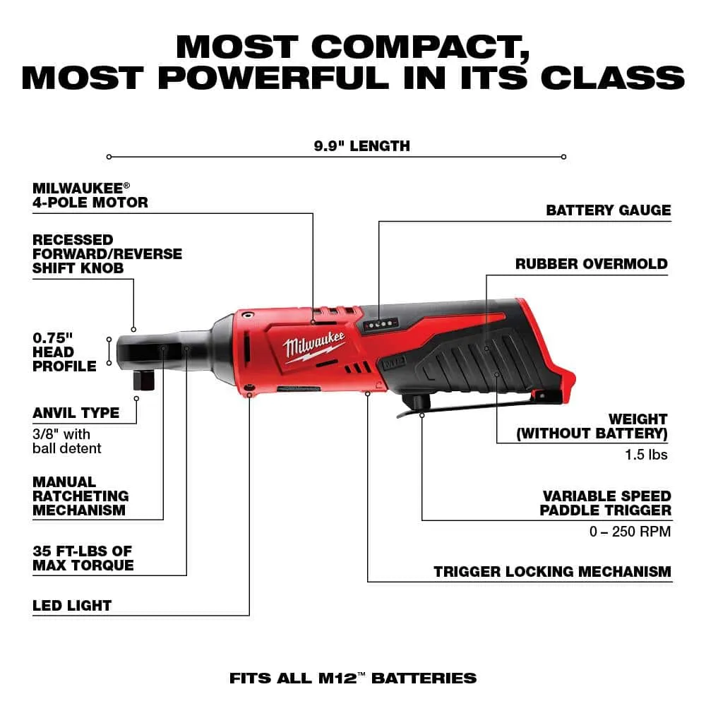 Milwaukee M12 FUEL 12V 3 in. Brushless Cordless Cut-Off Saw Kit + M12 3/8 in. Ratchet, with 5.0Ah & 2.5Ah Batteries, photo 2 of 2