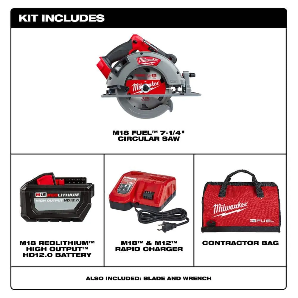 Milwaukee M18 FUEL 18V Brushless Cordless 7-1/4 in. Circular Saw Kit with 12.0Ah Battery, Rapid Charger and Bag, photo 2 of 2