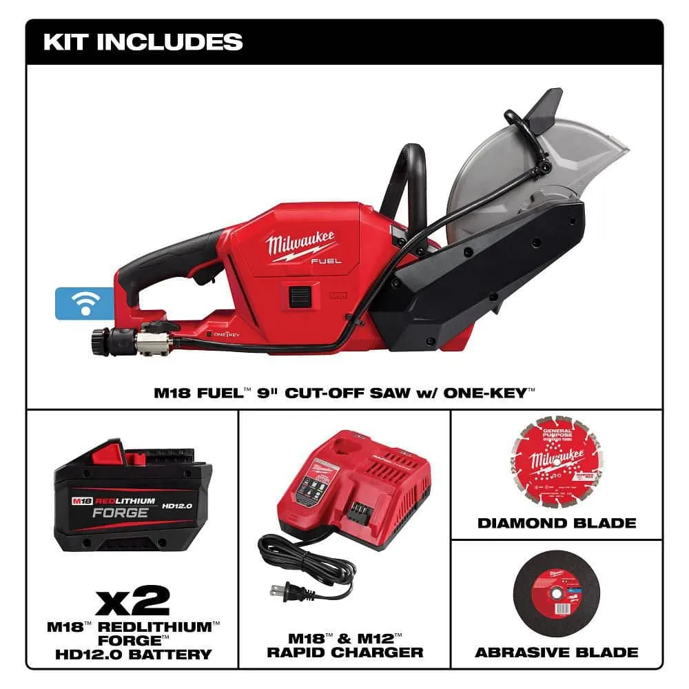 Milwaukee M18 FUEL ONE-KEY 18-Volt Brushless Cordless 9 in. Cut-Off Saw Kit with (2) 12.0Ah Batteries & Rapid Charger, photo 2 of 2