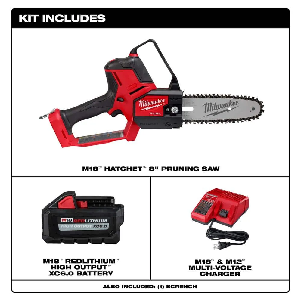 Milwaukee M18 FUEL 8 in. 18V Lithium-Ion Brushless HATCHET Pruning Chainsaw Kit w/ HIGH OUTPUT XC6.0 Battery, photo 2 of 2