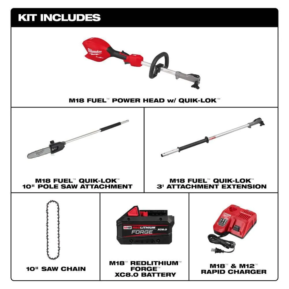 Milwaukee M18 FUEL 10 in. Brushless Cordless Pole Saw Kit with QUIK-LOK and 8.0Ah Battery, photo 2 of 2