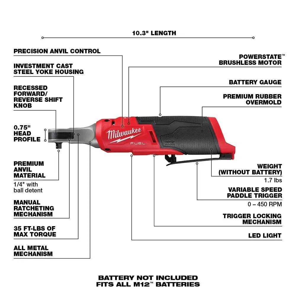 Milwaukee M12 12-Volt FUEL Lithium-Ion 1/4 in. High Speed Cordless Ratchet Kit with SAE + Metric Mechanics Tool Set (51-Piece), photo 2 of 2