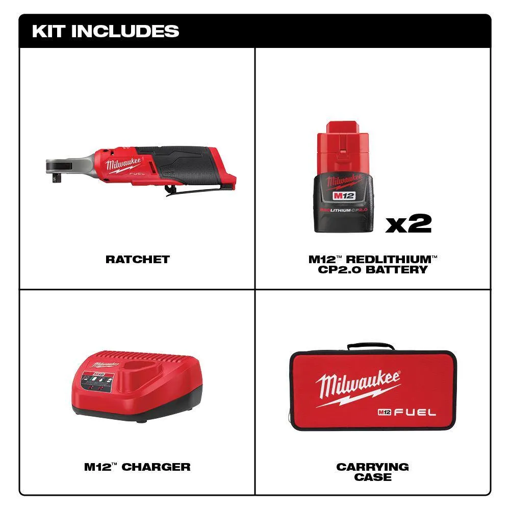 Milwaukee M12 FUEL 12V Lithium-Ion High Speed 3/8 in. Cordless Ratchet Kit w/3/8 in. Ratchet and Socket Mechanics Tool Set, photo 2 of 2