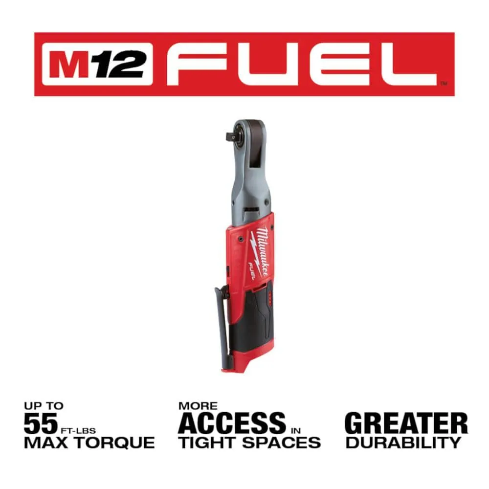 Milwaukee M12 FUEL 12V Li-Ion Brushless 3/8 in. Cordless Ratchet Kit with (2) 2.0Ah Batteries, Charger, Bag & Metric Socket Set, photo 2 of 2