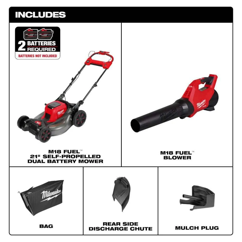 Milwaukee M18 FUEL 18V 21 in. Brushless Cordless Dual-Battery Self-Propelled Walk-Behind Lawn Mower with M18 FUEL Blower, photo 2 of 2