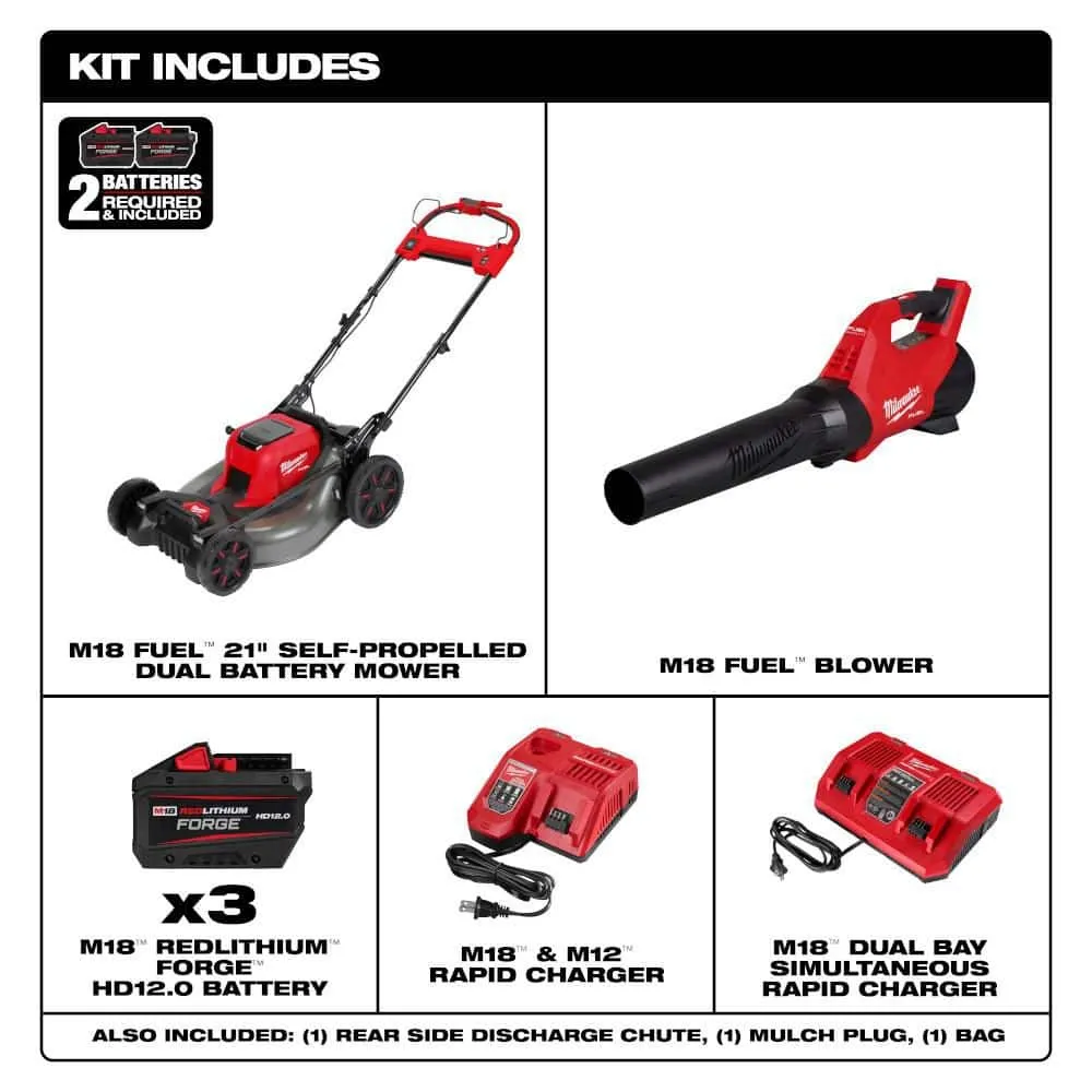 Milwaukee M18 FUEL Brushless Cordless 21 in. Self-Propelled Mower Kit with (2) 12Ah Batteries, Charger & Dual-Battery Blower, photo 2 of 2