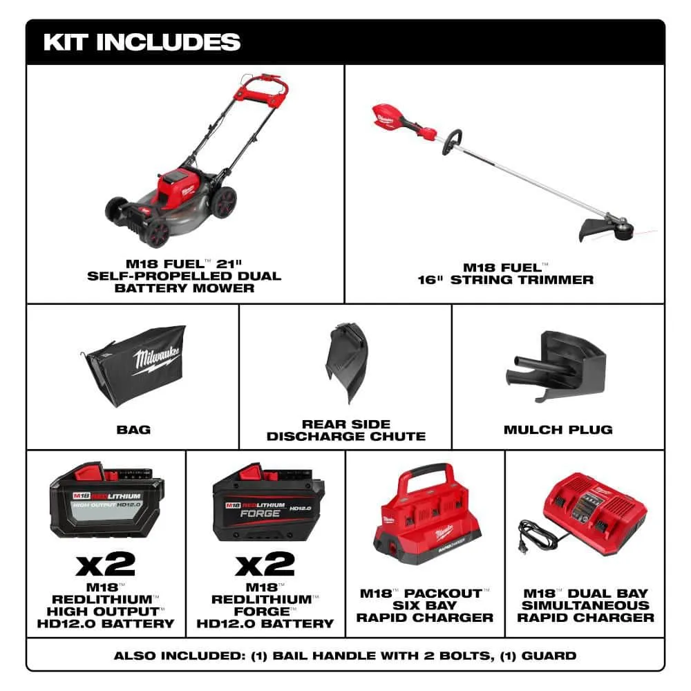 Milwaukee M18 FUEL 18V 21 in. Brushless Cordless Dual-Battery Self-Propelled Mower with 16 in. String Trimmer, (3) Batteries & Charger, photo 2 of 2