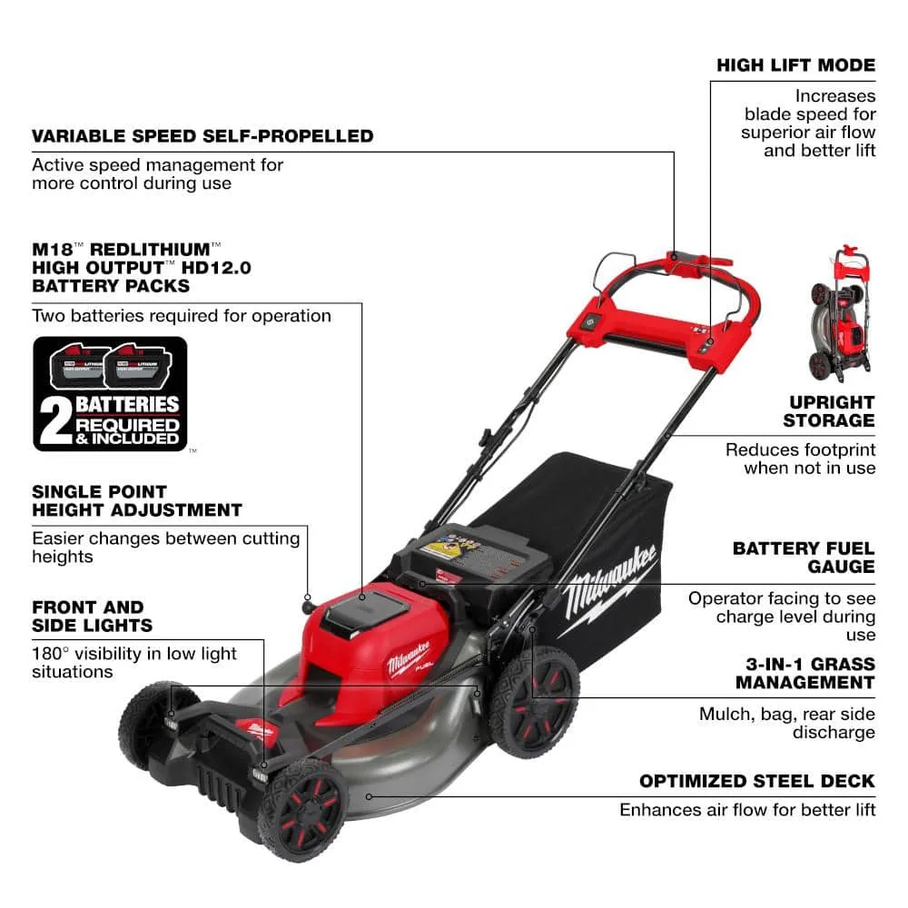 Milwaukee M18 FUEL Brushless Cordless 21 in. Dual-Battery Self-Propelled Lawn Mower Kit with (2) 12Ah Batteries, Rapid Charger & Mower Cover, photo 2 of 2