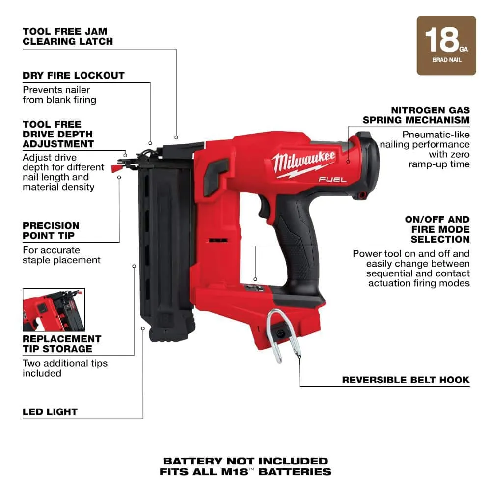 Milwaukee M18 FUEL 18V Brushless Gen II 18-Gauge Brad Nailer/Jig Saw/Compact Router Cordless Combo Kit (3-Tool), photo 2 of 2