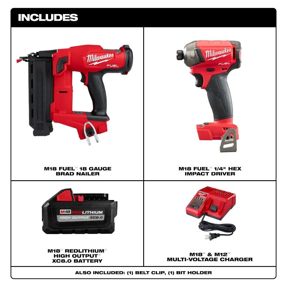 Milwaukee M18 FUEL 18-Volt Lithium-Ion Brushless Cordless Gen II 18-Gauge Brad Nailer W/M18 SURGE 1/4 in. DRIVER & 8.0 Battery Kit, photo 2 of 2