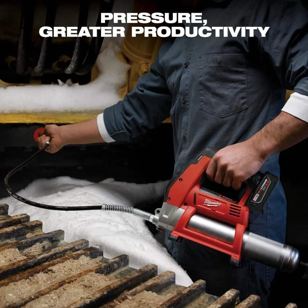 Milwaukee M12 12-Volt Lithium-Ion Cordless Grease Gun XC Kit with M12 Right Angle Drill, 8,000 PSI, 36 in. Hose, photo 2 of 2