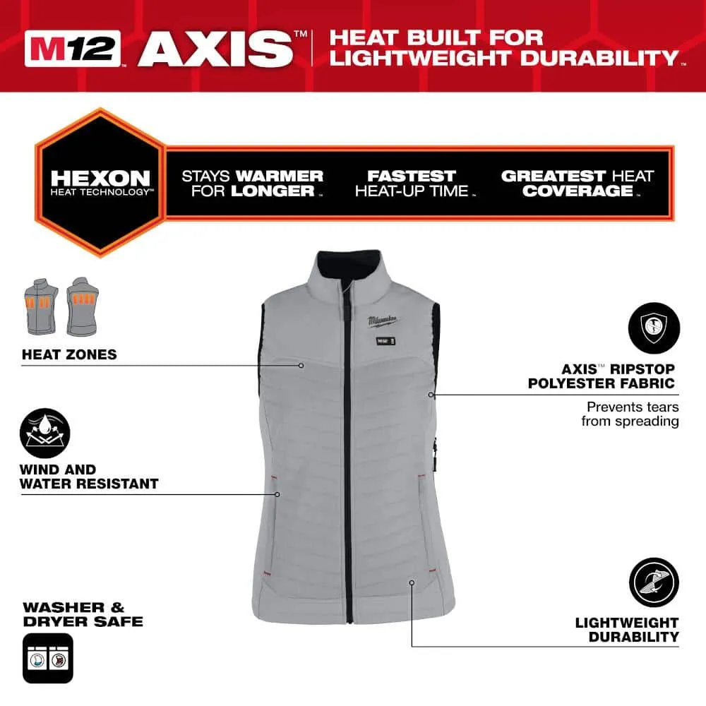 Milwaukee Women's Large M12 12V Lithium-Ion Cordless AXIS Gray Heated Vest Kit with (1) 3.0 Ah Battery and Charger, photo 2 of 2