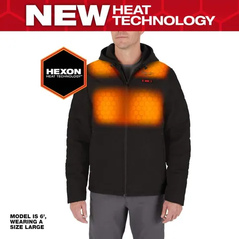 Men’s 2X-Large M12 12V Lithium-Ion Cordless AXIS Black Heated Quilted Hooded Jacket Kit with