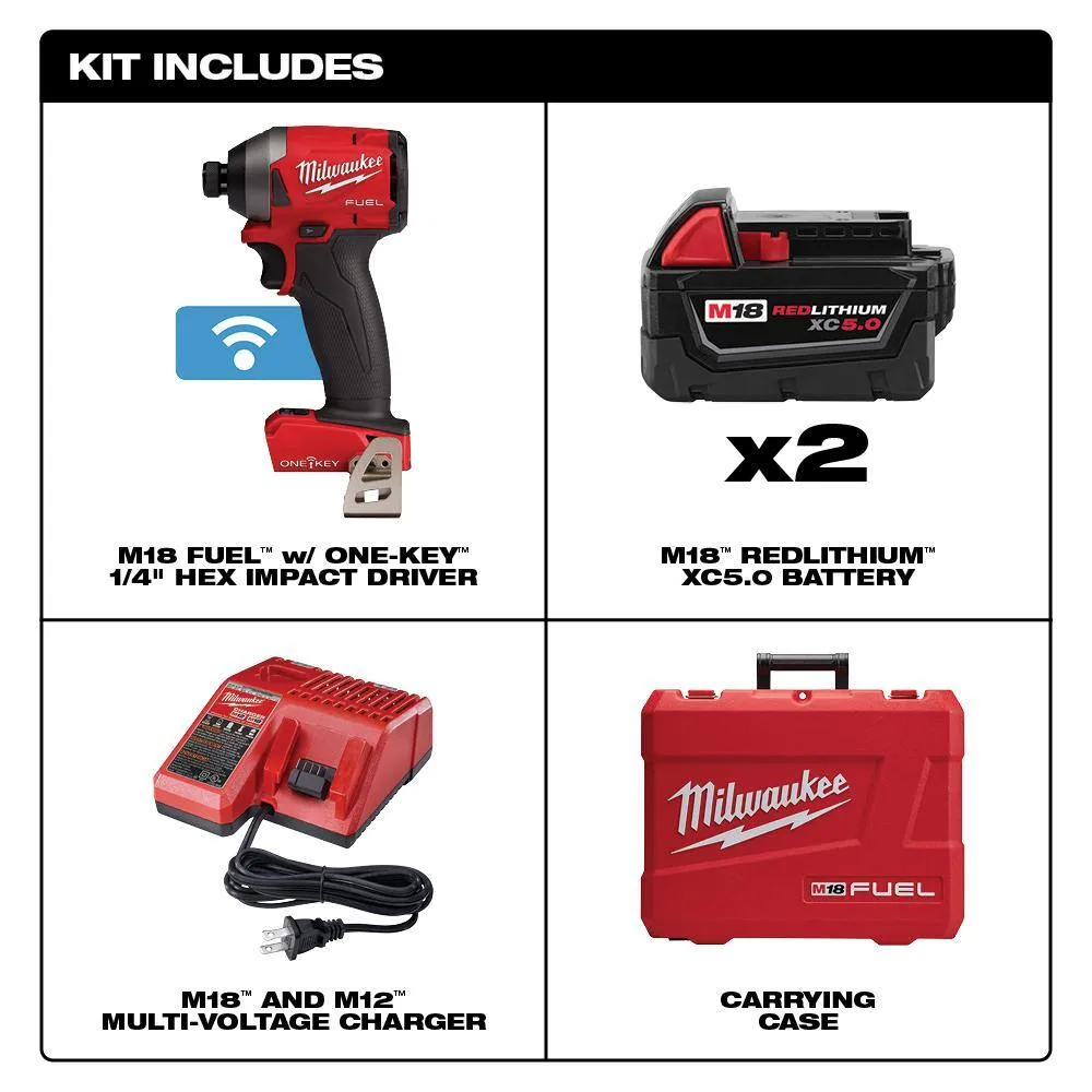 Milwaukee M18 FUEL ONE-KEY 18V Brushless 1/4 in. Hex Impact Driver Kit with (2) 5.0Ah Batteries, Charger & Hard Case (Model 2857-22), photo 2 of 2
