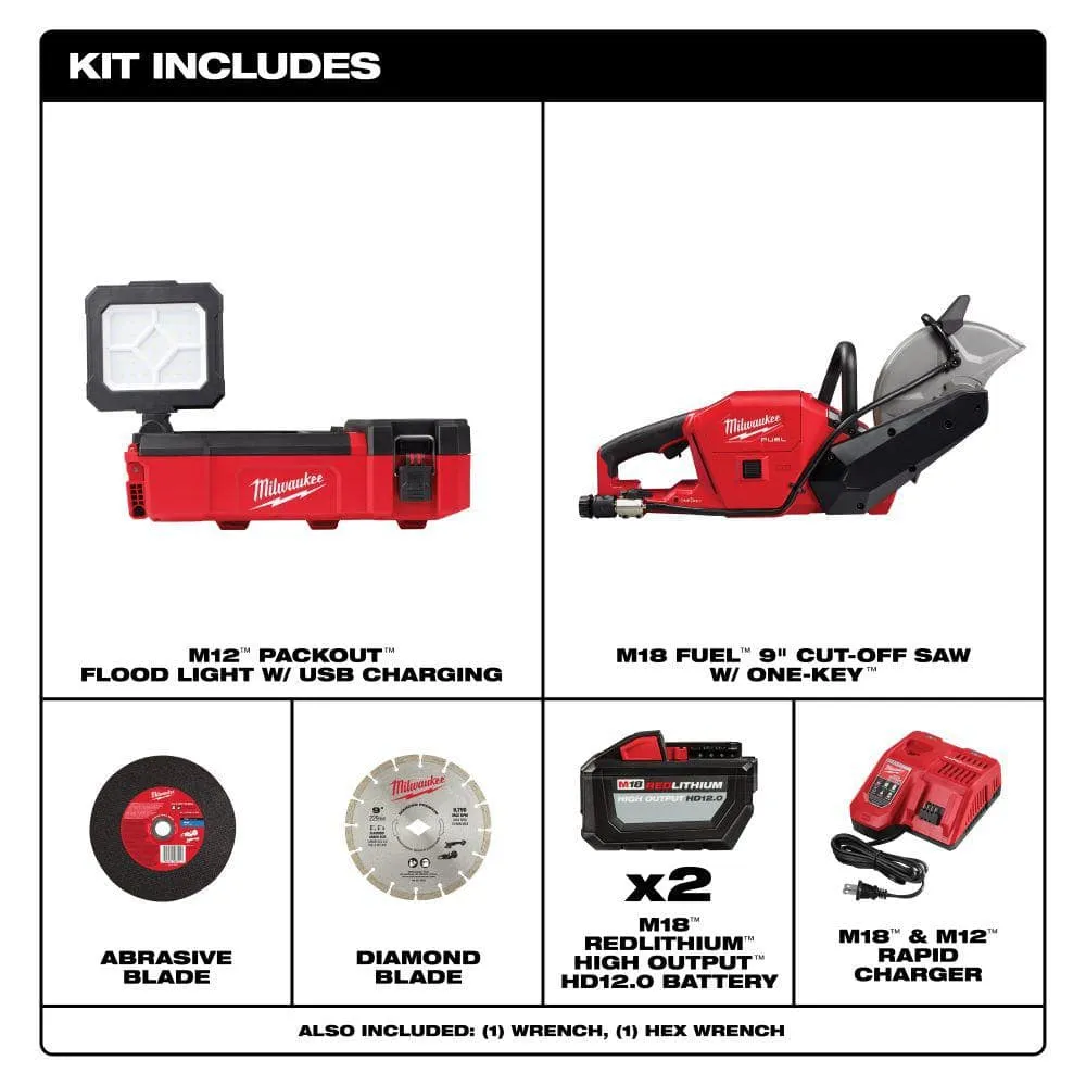 Milwaukee M12 12V Cordless PACKOUT Flood Light + M18 9 in. Cut-Off Saw Kit with (2) 12.0Ah Batteries & Charger, photo 2 of 2