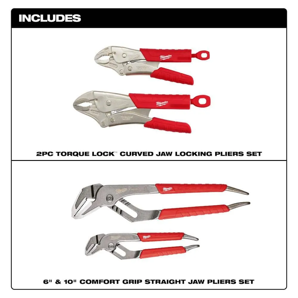 Milwaukee Torque Lock Curved Jaw Locking Pliers and 6 in. & 10 in. Straight-Jaw Pliers Set (4-Piece), photo 2 of 2