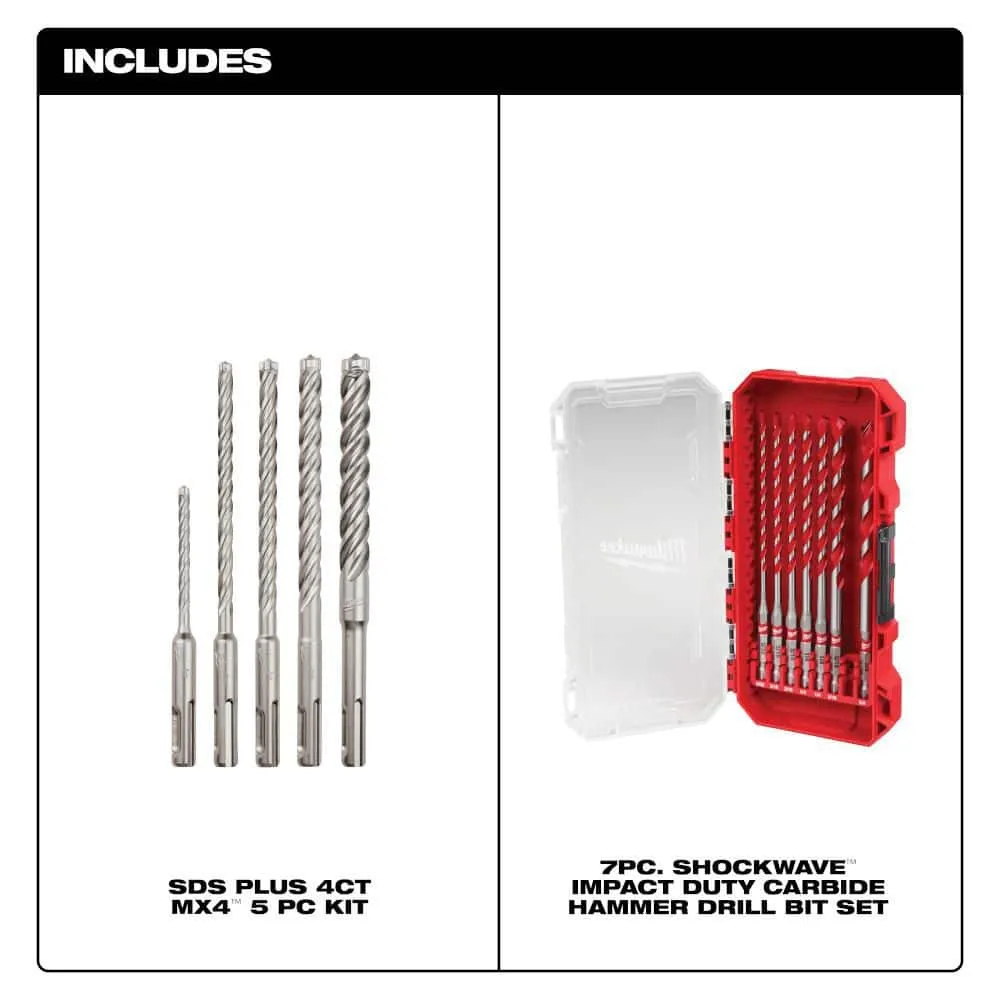 Milwaukee SHOCKWAVE Carbide Hammer Drill Bit Kit + 2-Cutter SDS-PLUS Carbide Hammer Drill Bit Set (12‑Piece), photo 2 of 2