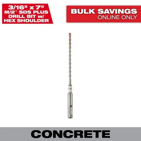 3/16 × 7 in M/2 2‑Cutter SDS‑Plus Carbide Bit with 1/4 in. Hex Shoulder