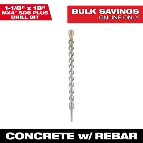 1-1/8 × 18 in MX4 SDS-Plus 4‑Cutter Carbide Drill Bit