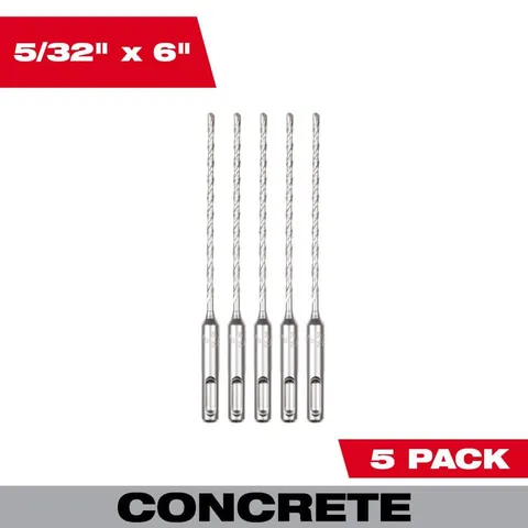 SDS PLUS M2 2-Cutter 5/32 × 6 in Masonry Drill Bit, 5-Pack
