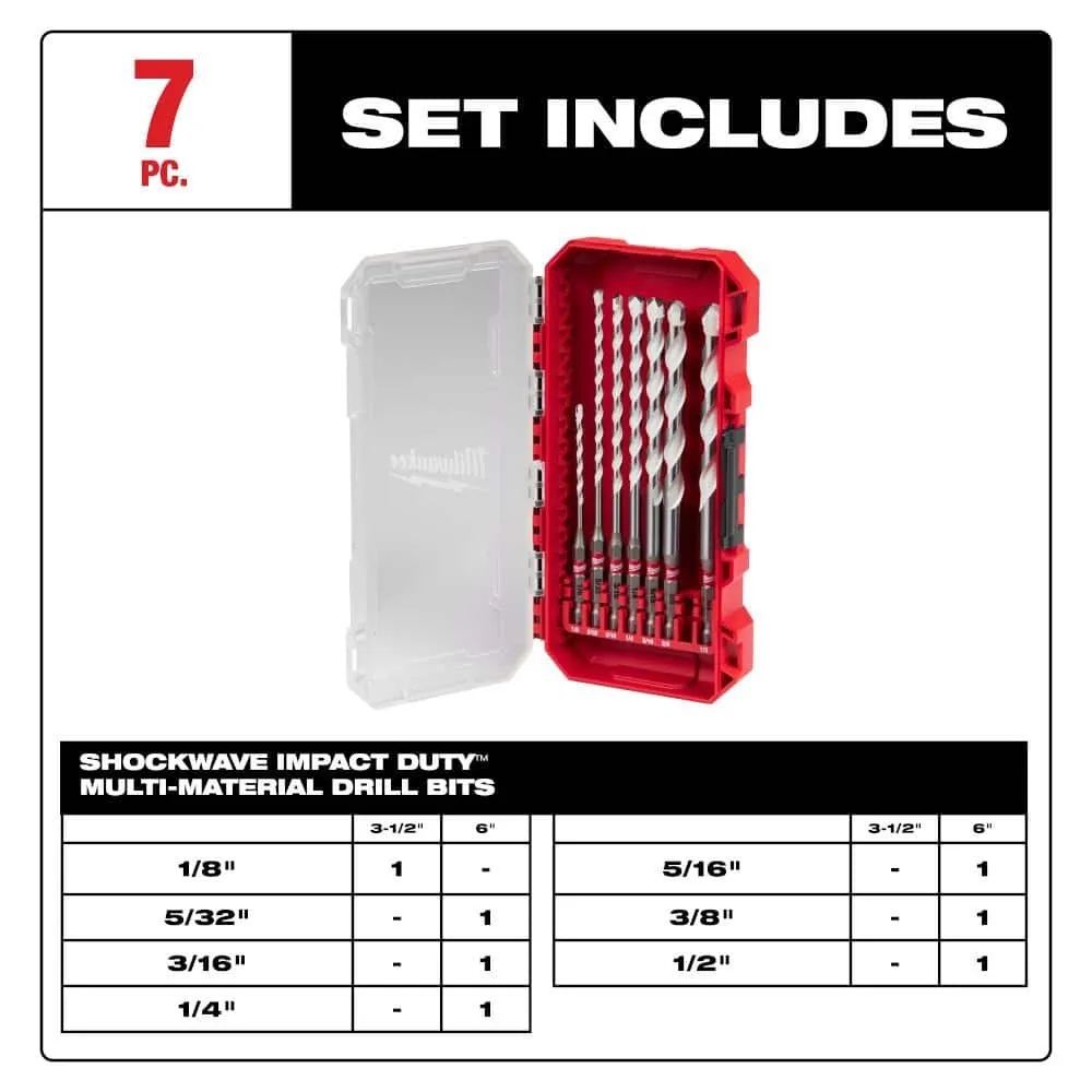Milwaukee SHOCKWAVE Carbide Multi‑Material Drill Percussion Bit Set (7‑Piece) – 1/4" Hex Shank, photo 2 of 2