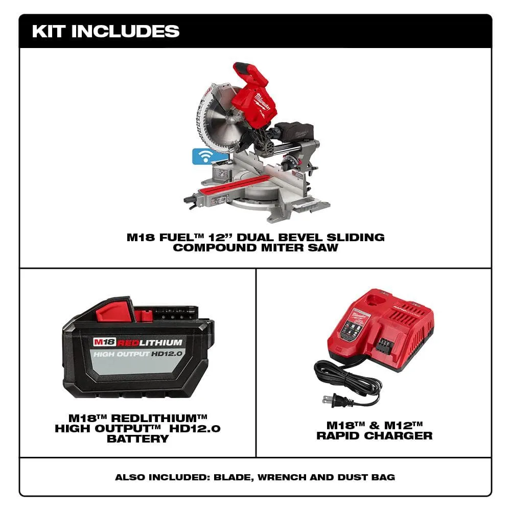 Milwaukee M18 FUEL 18V Brushless Cordless 12 in. Dual-Bevel Sliding Compound Miter Saw Kit with Stand, HD12.0 Battery & Rapid Charger, photo 2 of 2