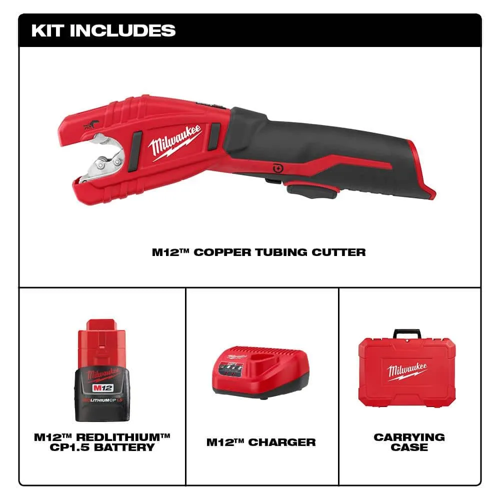 Milwaukee M12 12V Cordless Copper Tubing Cutter + PVC Pipe Shear Kit with (2) M12 HO 2.5Ah Batteries, photo 2 of 2