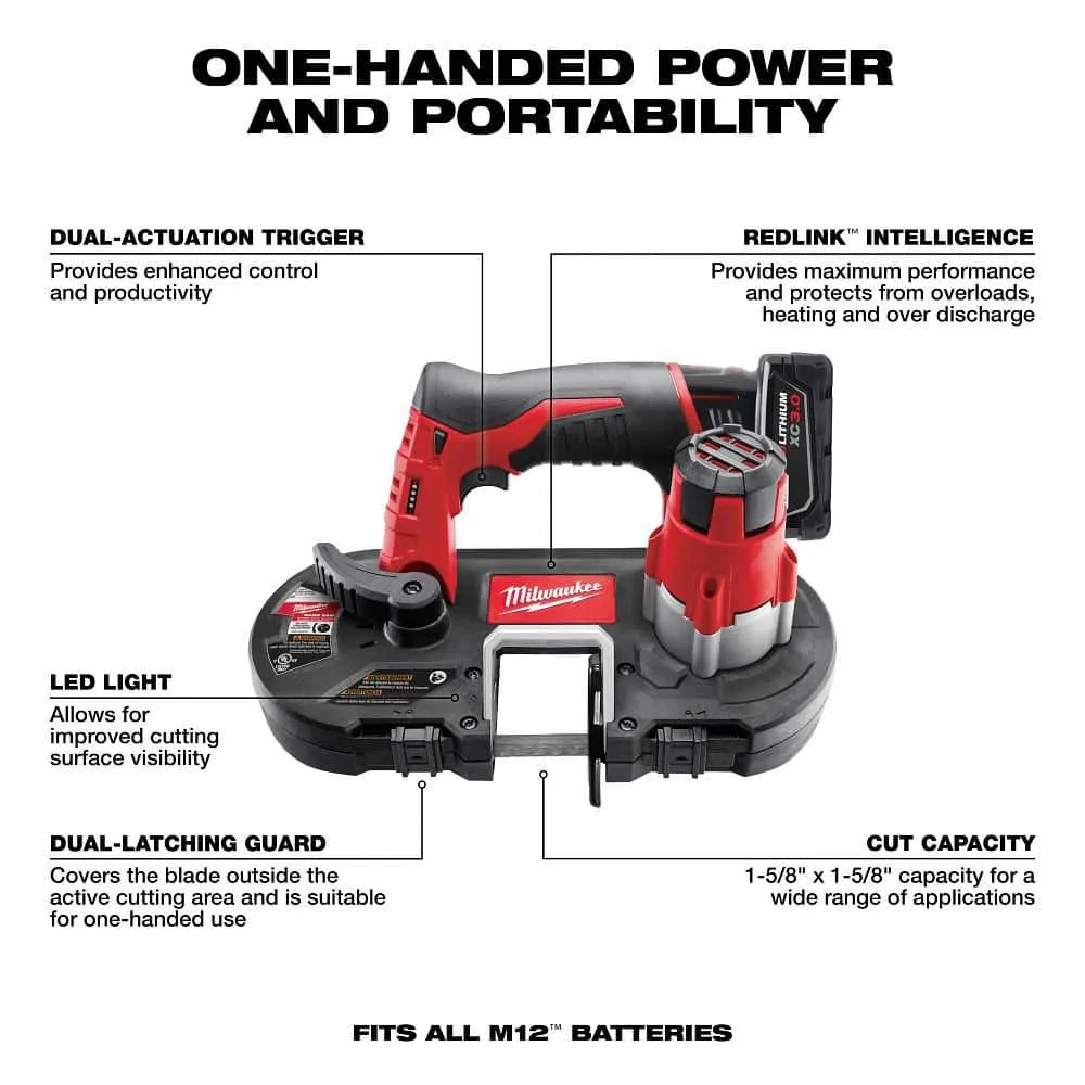 Milwaukee M12 12-Volt Lithium-Ion Cordless Sub-Compact Band Saw XC Kit with 3.0Ah Battery, Charger & Hard Case (1-5/8 in. Capacity), photo 2 of 2
