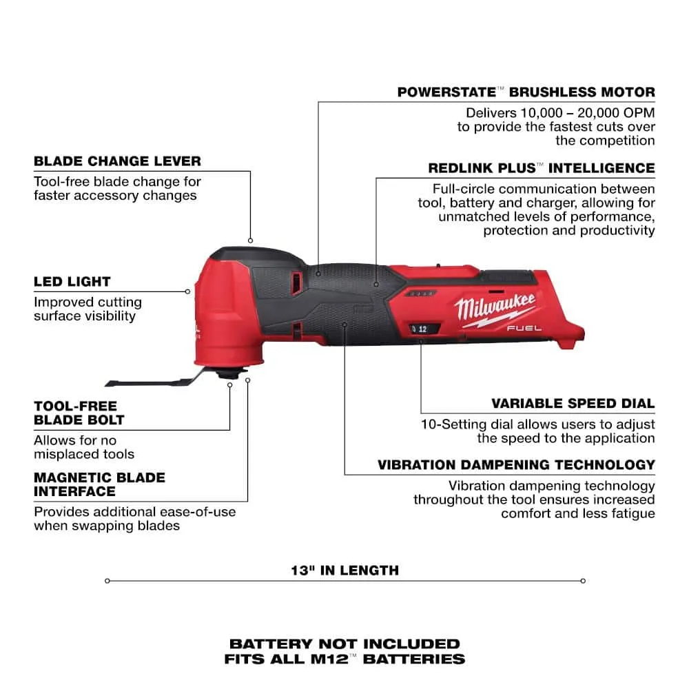 Milwaukee M12 FUEL 12-Volt Lithium-Ion Cordless Compact Band Saw + M12 FUEL Oscillating Multi-Tool + M12 FUEL 3 in. Cut-Off Saw (Tool-Only), photo 2 of 2