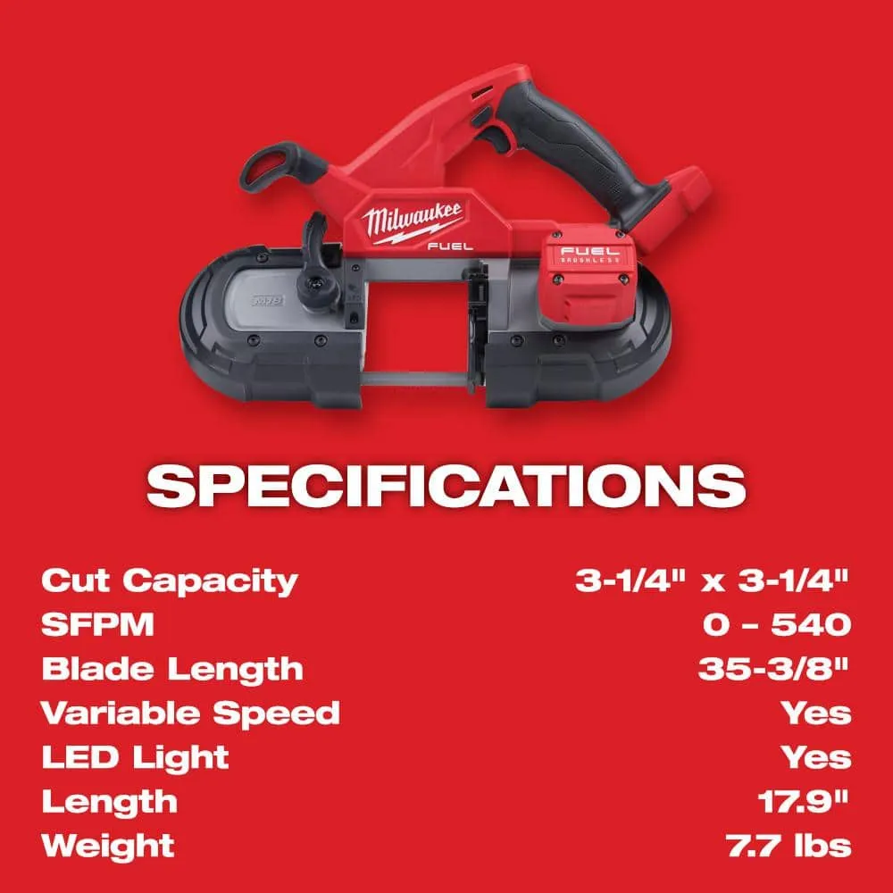 Milwaukee M18 FUEL 18-Volt Lithium-Ion Brushless Cordless Compact Band Saw Kit with (2) 3.0Ah & (1) 6.0Ah High Output Batteries, 3-1/4 in. Capacity, photo 2 of 2