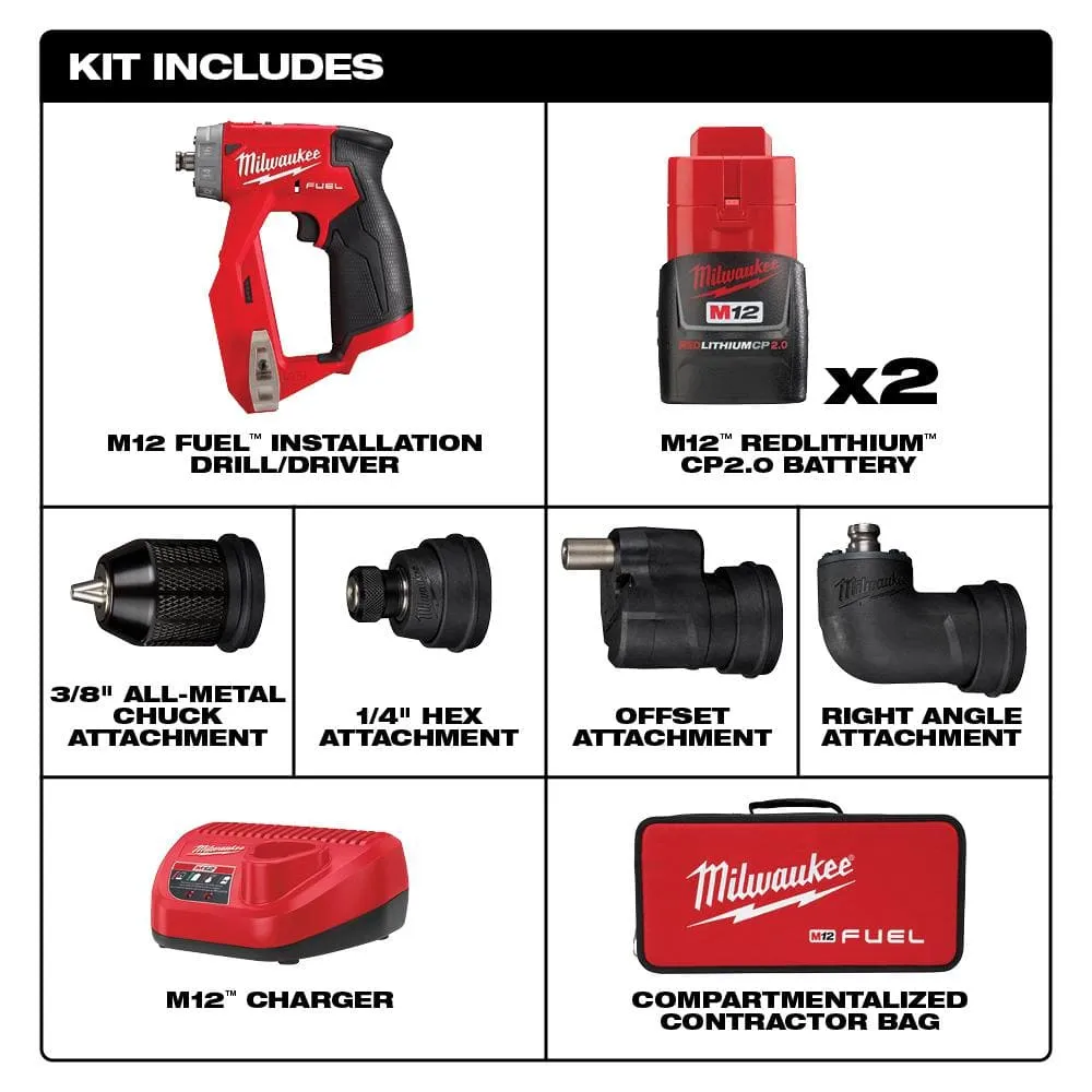 Milwaukee M12 FUEL 12V Lithium-Ion Brushless Cordless 4-in-1 3/8 in. Installation Drill/Driver Kit with M12 ROCKET Stand Light, photo 2 of 2
