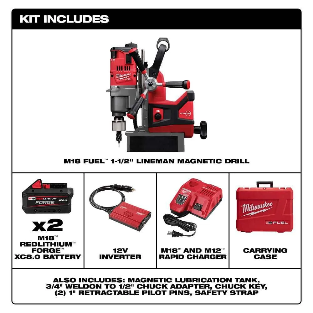 Milwaukee M18 FUEL 18V Lithium‑Ion Brushless Cordless 1-1/2 in. Lineman Magnetic Drill High Demand Kit with Two 8.0Ah Batteries, 2788-22HD, photo 2 of 2
