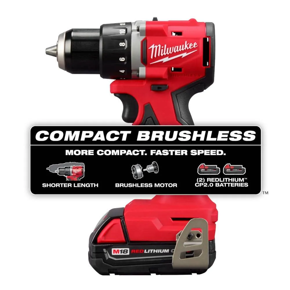 Milwaukee M18 18-Volt Lithium-Ion Brushless Cordless 1/2 in. Compact Drill/Driver Kit with Titanium Drill Bit Set (23-Piece), photo 2 of 2