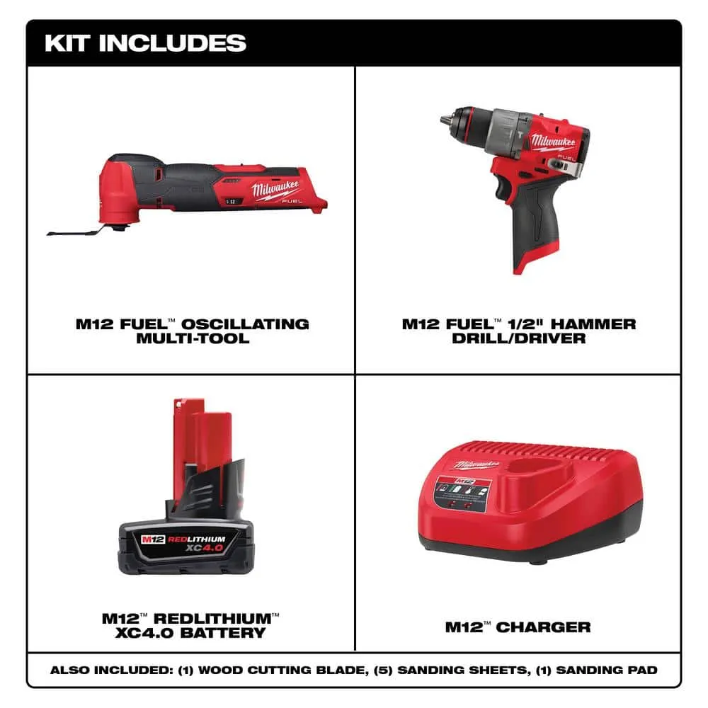 Milwaukee M12 FUEL 12-Volt Lithium-Ion Cordless Oscillating Multi-Tool and M12 FUEL 1/2 in. Hammer Drill with Battery and Charger, photo 2 of 2