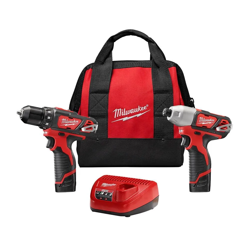 Milwaukee M12 12V Lithium-Ion Cordless Drill Driver/Impact Driver Combo Kit w/Multi-Tool and 10 oz. Caulk and Adhesive Gun, photo 2 of 2