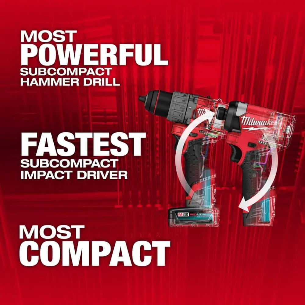 Milwaukee M12 FUEL 12-Volt Lithium-Ion Brushless Cordless Hammer Drill and Impact Driver Combo Kit (2-Tool) with Compact Inflator, photo 2 of 2