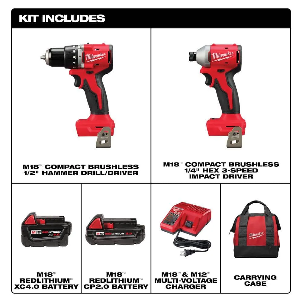 Milwaukee M18 18-Volt Lithium-Ion Brushless Cordless Compact Hammer Drill/Impact Driver Combo Kit (2-Tool) with (2) Batteries, Charger & Bag + M18 FUEL Router, photo 2 of 2