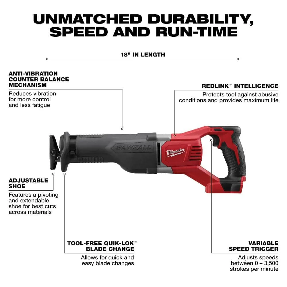 Milwaukee M18 18-Volt Lithium-Ion Cordless SAWZALL Reciprocating Saw with M18 Starter Kit, 5.0Ah Battery & Charger, photo 2 of 2