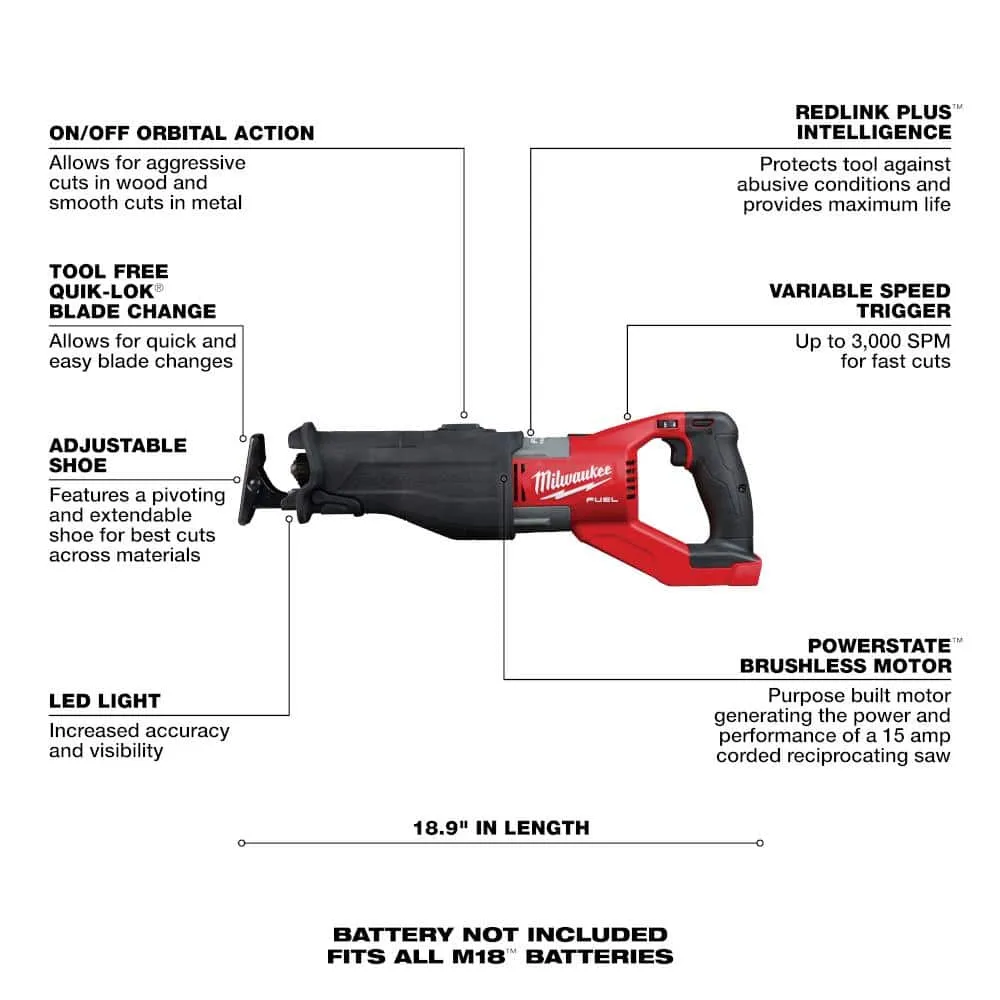 Milwaukee M18 FUEL 18-Volt Lithium-Ion Brushless Cordless SUPER SAWZALL Orbital Reciprocating Saw w/Bandsaw and 8.0Ah Starter Kit, photo 2 of 2